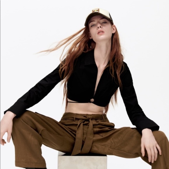 NWT Zara black crop top poplin shirt - Picture 4 of 8